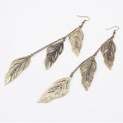 E-0605 New European Vintage Bronze Leaf Dangling Lovely Earring