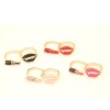 R-0189 New Coming Fashion Gold Plated Metal Enamel Lip Lipstick Double Fingers Ring