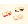 R-0189 New Coming Fashion Gold Plated Metal Enamel Lip Lipstick Double Fingers Ring