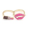 R-0189 New Coming Fashion Gold Plated Metal Enamel Lip Lipstick Double Fingers Ring