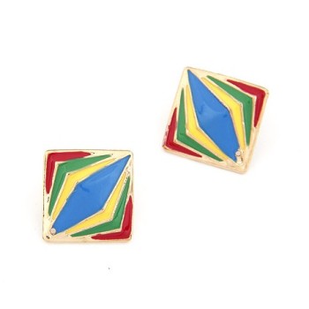 E-2023 New European Fashion Gold Plated Square Colorful Enamel Rhombus Lovely Ear Stud Earring