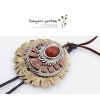 N-0039 New World Culture Vintage Bronze Metal Round Design Pendant Leather Chain Necklace