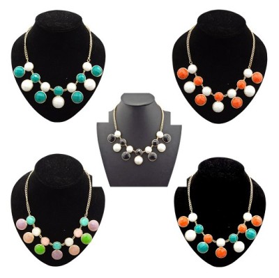 N-4254 New Fashion Lovely Gold Tone Round Resin Gem Stone Choker Bib Necklace