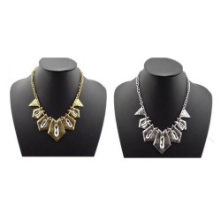 N-1760 New Arrival Vintage Gold/Silver Metal Geometric Clear Crystal Choker Necklace