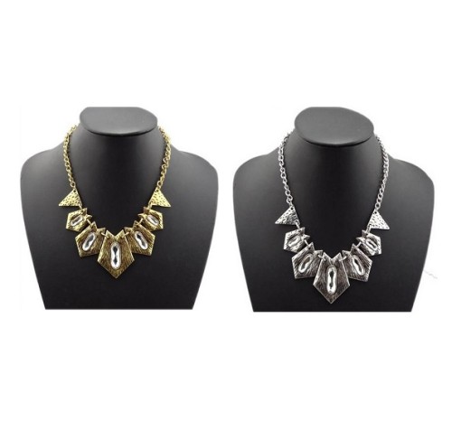 N-1760 New Arrival Vintage Gold/Silver Metal Geometric Clear Crystal Choker Necklace