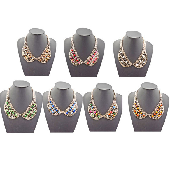 N-0788 Fashion Charming Rhinestone Gold Plated Metal Round Resin Gem Choker Necklace