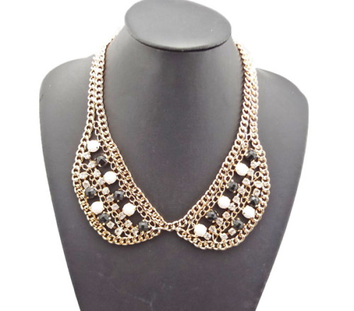 N-0788 Fashion Charming Rhinestone Gold Plated Metal Round Resin Gem Choker Necklace