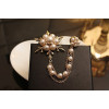 P-0065 New Charming Lovely Gold Plated Metal White Pearl Flower Multi Chains Brooch Pin