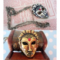 N-2783 Punk Vintage Style Silver/Gold Metal Mask Rhinestone Pendant Necklace