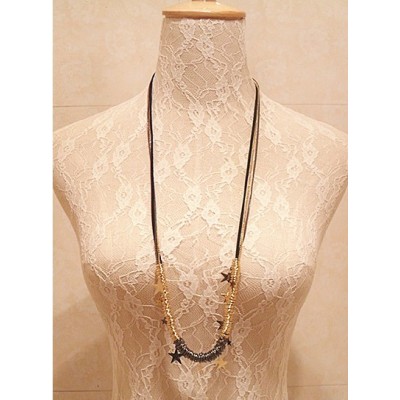 N-2325 New Fashion Multilayer Chains Golden Gun Black Rings Star Necklace