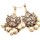 E-0234 New Vintage Bronze Hollow Out Flower Leaf Beads Rhinestone Dangling Earring