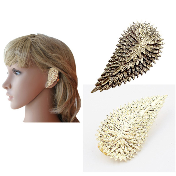 E-0595 new Fashion Gold/Silver/Bronze Metal Drop Leaf Ear Stud Ear Cuff