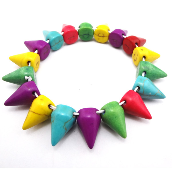 B-0047 punk Style Man made Opal rivet stretch bracelet