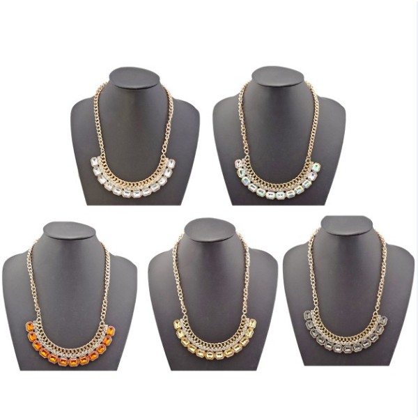 N-0778 New gold plated Chain rhinestone crystal collar Pendant Necklace