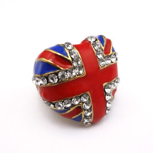 R-0681 New Chorming Fashion Silver/Bronze Metal Heart Enamel Flag Rhinestone Ring