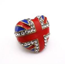 R-0681 New Chorming Fashion Silver/Bronze Metal Heart Enamel Flag Rhinestone Ring