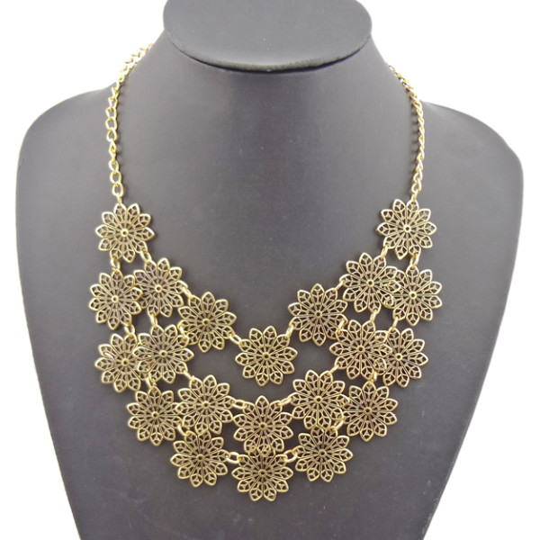 N-1873 New Arrival vintage style multilayer lace shape flower bib Necklace
