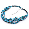 N-1015 Silver Plated Geometric Multilayer Color Ribbon Stripe Weave Choker Necklace