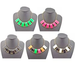 N-1049 Bohemia style gold Plated geometry rectangle resin gem arc pendant Choker neckalce