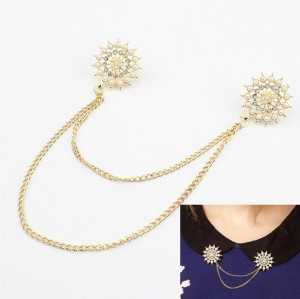 P-0063 New Arrival Gold/Bronze Plated Pearl Rhinestone Flower Brooch Pin