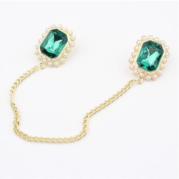 P-0062 Gold Plated  pearl flower crystal nail collar brooch
