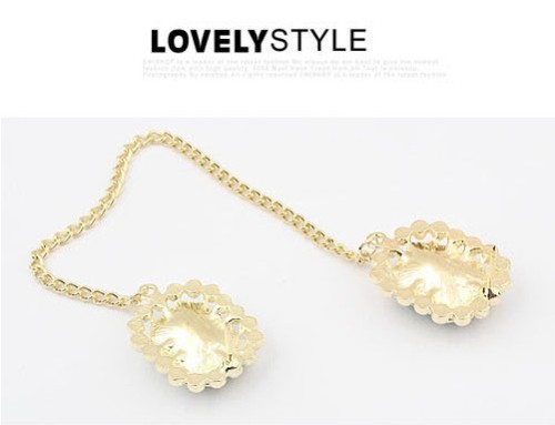 P-0062 Gold Plated  pearl flower crystal nail collar brooch