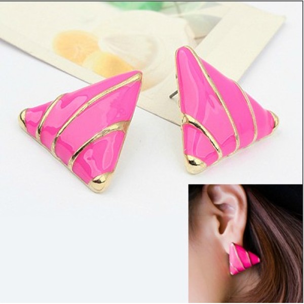E-2007 New Lovely Gold Plated Metal Rose Enamel Triangle Charming Earrings Ear Stud