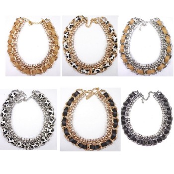 N-1301 Fashion European Style Charming Rhinestone Leather Chain Necklace