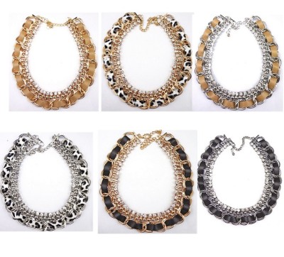 N-1301 Fashion European Style Charming Rhinestone Leather Chain Necklace