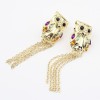 E-0643 Fashion style gold plated crystal owl tassels  Dangle Earring