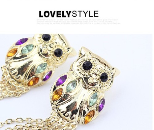 E-0643 Fashion style gold plated crystal owl tassels  Dangle Earring