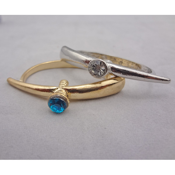 R-0131 Vintage Style Silver gold Metal rhinestone screw double finger Ring