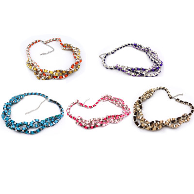 N-1015 Silver Plated Geometric Multilayer Color Ribbon Stripe Weave Choker Necklace