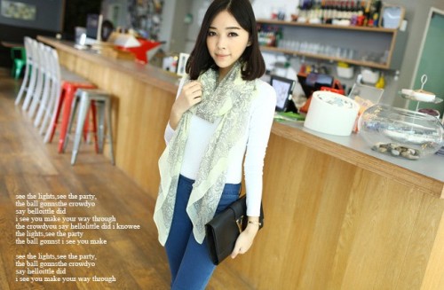 C-0022 New Vintage Style blue and white porcelain Flower ramie cotton yarn scarf 180cm*110cm