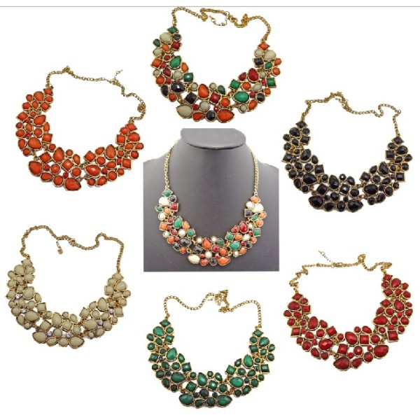 N-0510 New Arrival Vintage Style Colorful Resin Rhinestone Drop Choker Necklace N-0510