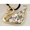 Charming Fashion Gold Plated Metal Hollowed Crystal Swan Pendant Double Chain Necklace N-3386
