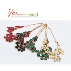 New Vintage Style Bronze Metal Resin Gem Flower Choker Necklace N-0513