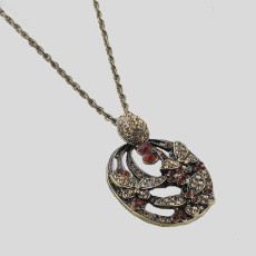 vintage Style bronze  rhinestone flower butterfly  pendant  Necklace N-2593
