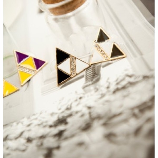 New Fashion Charming Rhinestone Golden  Enamel Triangle Ear Stud E-2001