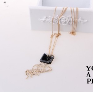 gold plated three chains Rose flower square rhinestone tassel necklace N-0054