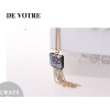 gold plated three chains Rose flower square rhinestone tassel necklace N-0054
