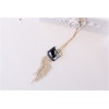 gold plated three chains Rose flower square rhinestone tassel necklace N-0054