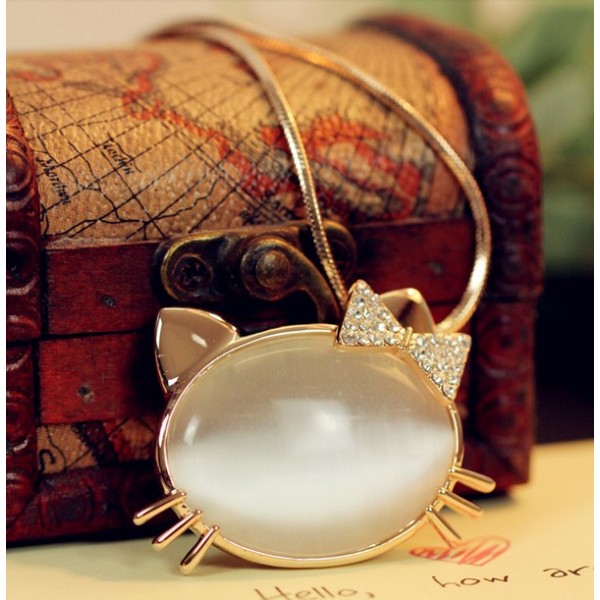Fashion Gold Plated Metal rhinestone bowknot cat's eye charms cat Necklace N-3322