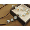 Fashion Gold Plated Metal rhinestone cat's eye Black/coffee leather chain Necklace N-1534