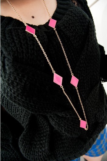 New Arrival Fashion Gold Plated Metal enamel Rhombus Long Chain Necklace N-4760