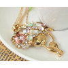 New Arrival Gold Plated Alloy Double Chain Crystal Big Head Cat Pendant Necklace N-3323