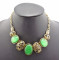Vintage style Bronze Plated Elliptical Resin Gem Hollow Out Flower Choker Necklace N-0785