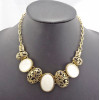 Vintage style Bronze Plated Elliptical Resin Gem Hollow Out Flower Choker Necklace N-0785