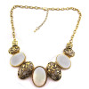 Vintage style Bronze Plated Elliptical Resin Gem Hollow Out Flower Choker Necklace N-0785