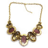 Vintage style Bronze Plated Elliptical Resin Gem Hollow Out Flower Choker Necklace N-0785